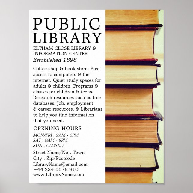 Poster Rangée d'anciens livres, la publicité de bibliothè (Devant)