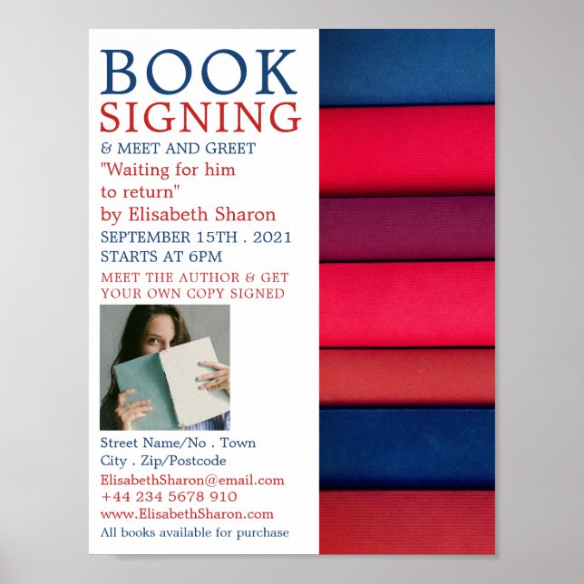 Poster Rangée de livres, écrivains Signer des livres Publ (Devant)