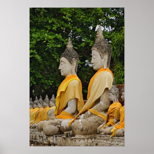 Poster Rangée de statues de Bouddha, Wat Yai Chaya Mongko (Devant)
