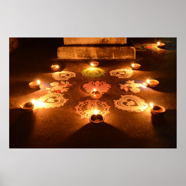 Poster Rangoli aux bougies à Diwali (Devant)