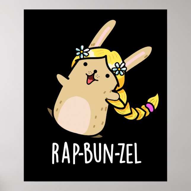Poster Rap-bun-zel Funny Bunny Pun Dark BG (Devant)