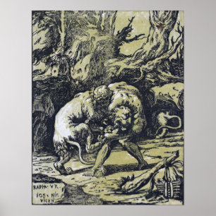 Poster Raphaël - Hercule étouffant le lion de Némée