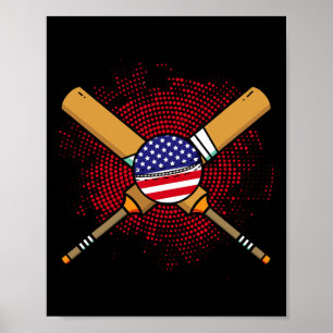 Poster Raquette de cricket américaine et drapeau Ll des É