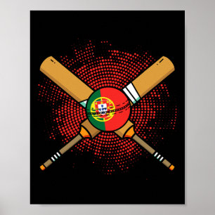 Poster Raquette de cricket portugaise et drapeau Ll du Po