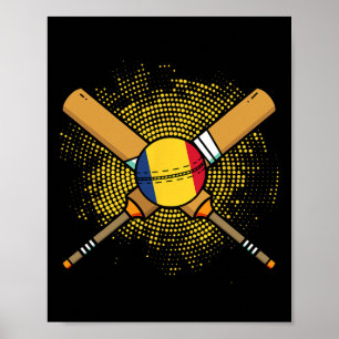 Poster Raquette de cricket roumaine et drapeau Ll de la R