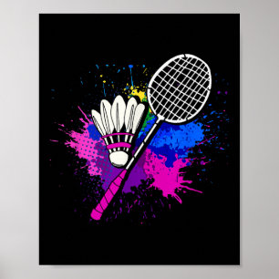Poster Raquette de navette colorée _ Joueur Badminton