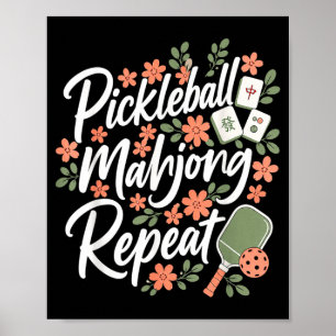 Poster Raquette Fleur Fleur Répétition Mahjong Pickleball