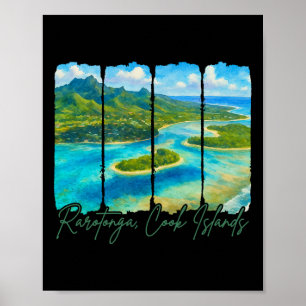 Poster Rarotonga Îles Cook Voyage Coup de pinceau Raroton