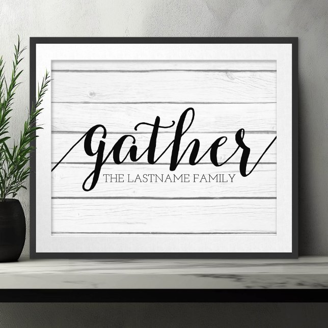 Poster Rassemblement rustique - Bois Shiplap avec une fam (Frameable Art)