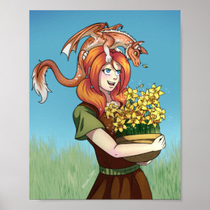 Poster Rassembler les fleurs avec un dragon