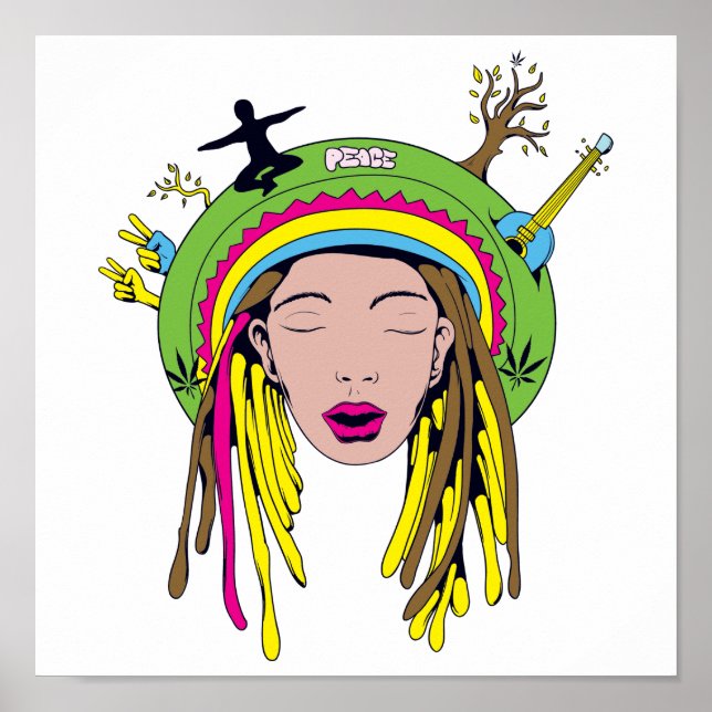 Poster rasta hippie babe (Devant)