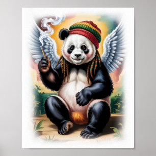 Poster Rasta Panda Ange Coloré sur Fond Blanc