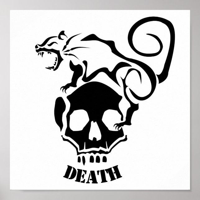 Poster Rat en colère sur un crâne mal (Devant)