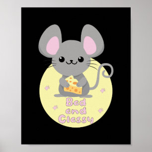 Poster Rat Kawaii mauvais et classe mangeant du fromage j