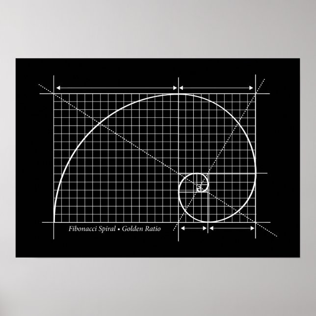Poster Ratio d'or, spirale Fibonacci, dessin (Devant)
