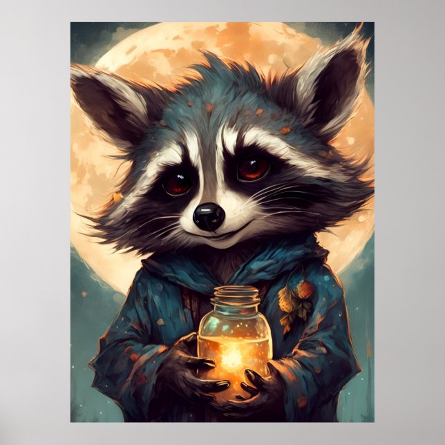 Poster Raton laveur adorable avec une potion magique (Devant)