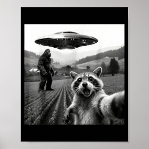 Poster Raton laveur Bigfoot Selfie Ufo Drôle Raton laveur