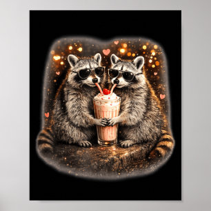 Poster Raton laveur buvant un café glacé mème animal drôl