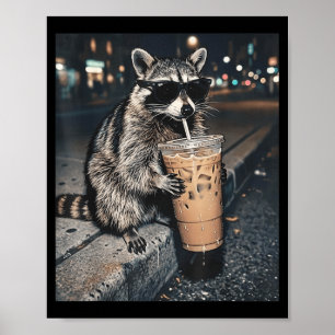 Poster Raton laveur buvant un café glacé Mème d'animal dr