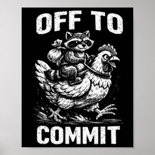 Poster Raton laveur chevauchant un poulet pour aller comm
