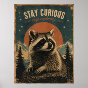 Poster Raton laveur curieux vintage 