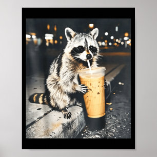 Poster Raton laveur drôle buvant un café glacé Mème anima
