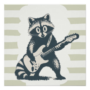 Poster Raton laveur drôle jouant de la guitare électrique