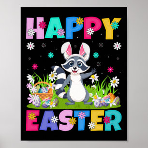 Poster Raton laveur Joyeuses Pâques Chasse aux œufs Lapin