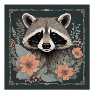Poster Raton laveur mignon Cottagecore