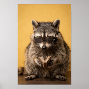 Poster Raton laveur mignon lisant un livre Amateur de liv
