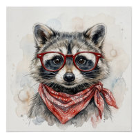Raton laveur portant des lunettes rouges