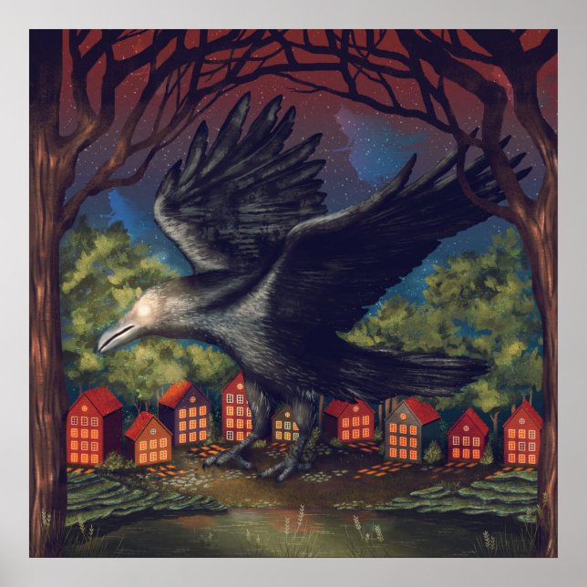 Poster Raven Moonlight sorcières Halloween Nuit (Devant)