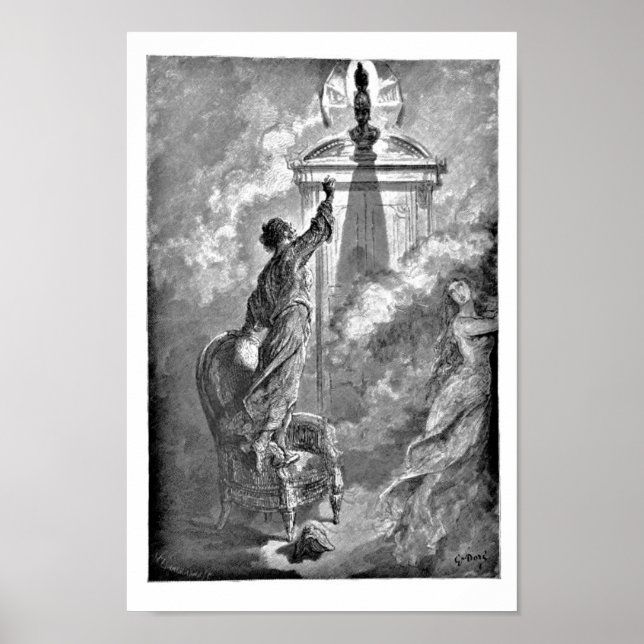 Poster Raven on Bust Edgar Allan Poe Dore Illustration (Devant)