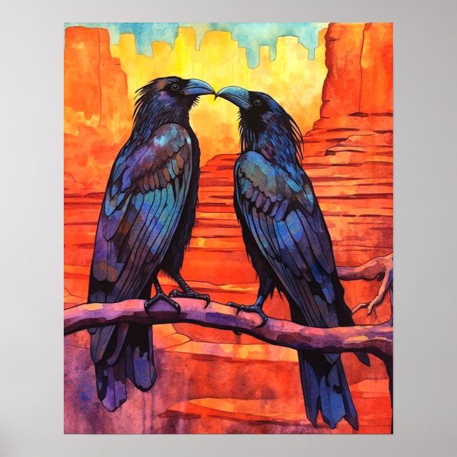 Poster Ravens Navajo Desert Native Art Style #NR111 (Devant)