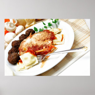 Poster Ravioli Et Boulettes De Viandes