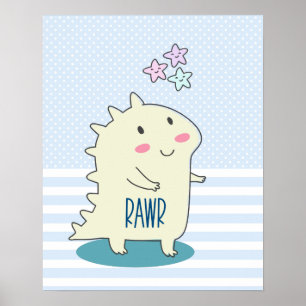 Poster Rawr Dinosaure Jaune mignonne avec des étoiles joy