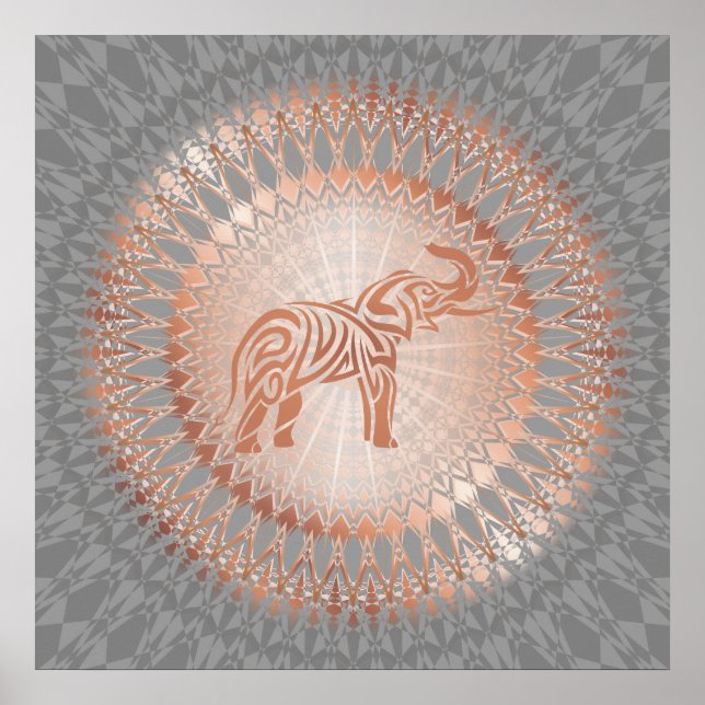 Poster "Rayon Eléphant Or Rose" | Elephant Mandala (Devant)