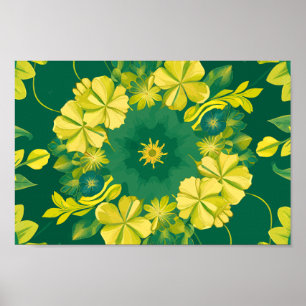 Poster Rayonnement floral : Motif botanique jaune et vert