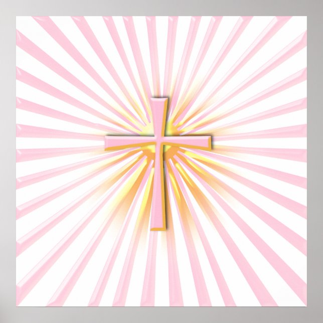 Poster Rayons de lumière de la Croix Religieuse (Sur blan (Devant)