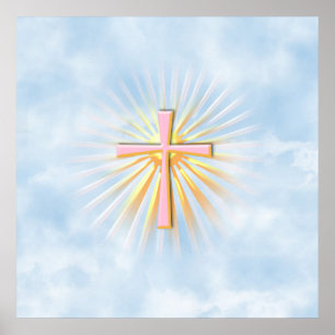 Poster Rayons de lumière de la Croix Religieuse (W/Clouds