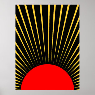 Poster Rayons de soleil rouge et jaune élégants