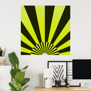Poster Rayons Soleil Rétro Coucher Soleil Noir Jaune