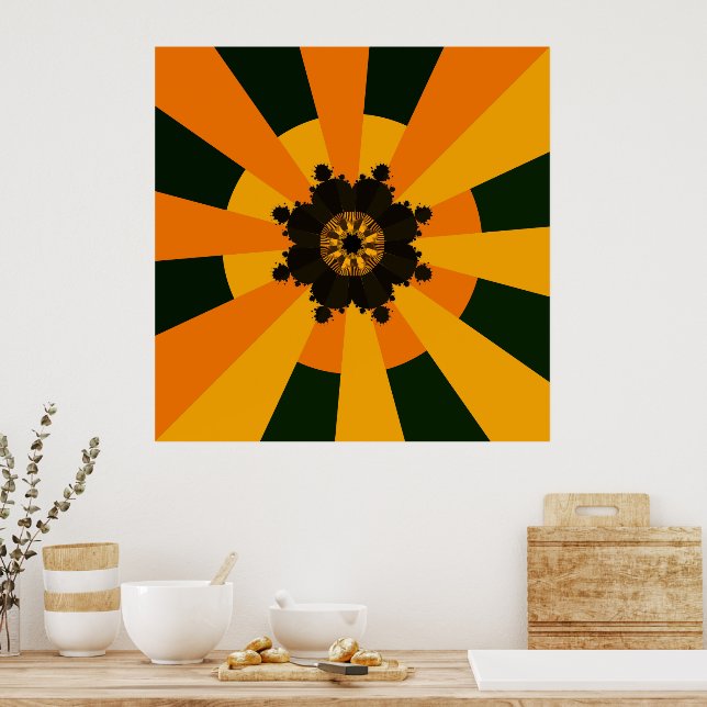 Poster Rayons Soleil Rétro Coucher Soleil Noir Orange Jau (Cuisine)
