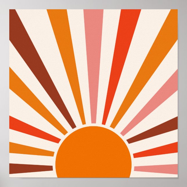 Poster Rayons Soleil Rétro Coucher Soleil Orange Jaune Ro (Devant)