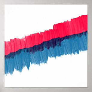 Poster Rayures bleues rouges d'aquarelle de traçages