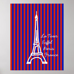 Poster rayures bleues rouges Eiffel paris