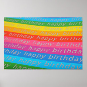 Poster Rayures colorées de joyeux anniversaire
