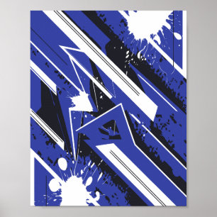 Poster Rayures diagonales bleues et blanches avec éclabou