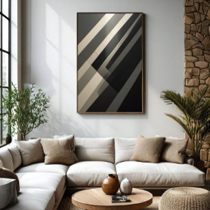 Poster Rayures diagonales minimalistes noir et blanc