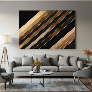 Poster Rayures diagonales noires et dorées texturées luxu